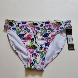 Nicole Miller Floral Multi Color Bikini Swimsuit Bottom Size L New